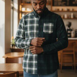 L.L. Bean Scotch Plaid  Long Sleeve Button Down Flannel Men's Tall Large